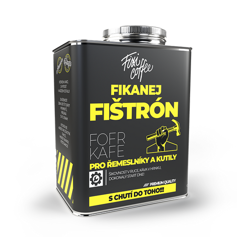 Plechový kanystr s dárkovou kávou Fikanej fištrón Fixi Coffee