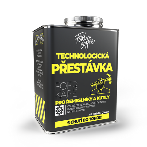 Plechový kanystr s dárkovou kávou Technologická  přestávka Fixi Coffee