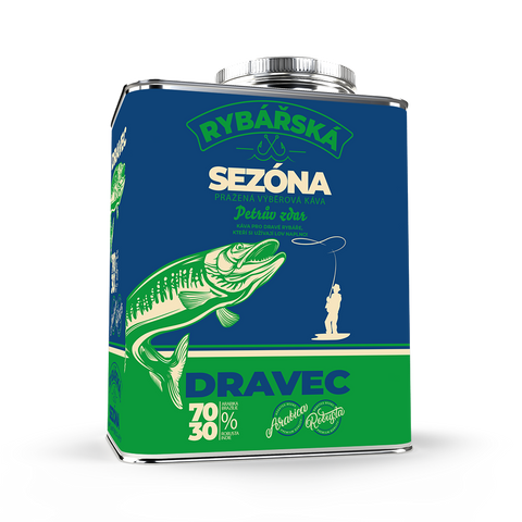 Plechový kanystr s dárkovou kávou Rybářská - Dravec Fixi Coffee
