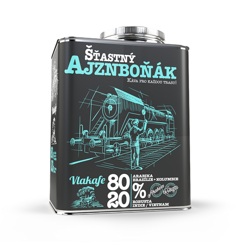 Plechový kanystr s dárkovou kávou Vlakafe - Šťastný Ajznboňák Fixi Coffee
