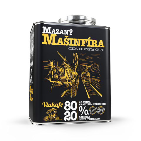 Plechový kanystr s dárkovou kávou Vlakafe - Mazaný Mašinfíra Fixi Coffee
