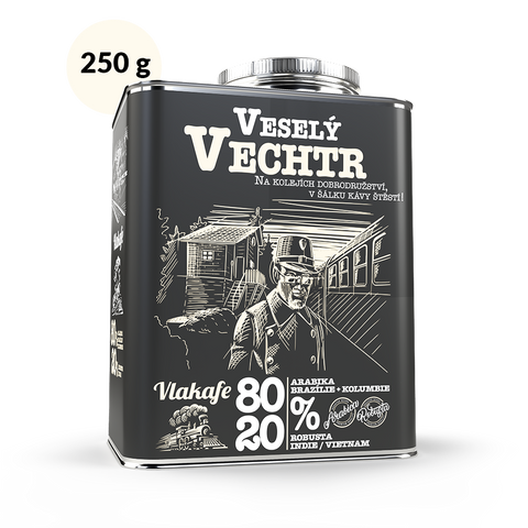 Plechový kanystr s dárkovou kávou Vlakafe - Vesevlý Vechtr Fixi Coffee