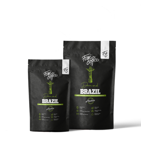 Káva v černém pytlíku s nápisem Brazil Fixi Coffee