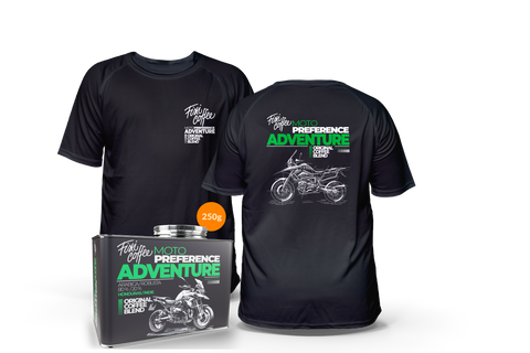 MOTO fešák – Adventure (kafe + tričko)